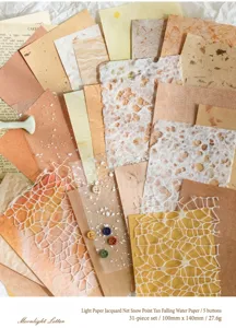 Mixed material scrapbooking paper set, vintage lace and decorative paper for DIY journals.