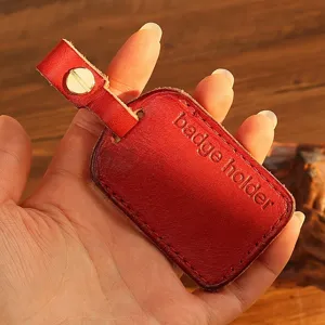 Handcrafted leather badge holder and key ring card protective case for daily commuting use.