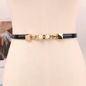 Dames Slanke PU Leer Jurk Riem Minimalistische Smalle Taille Riem Met Legering Inhaak Perle Gesp Voor Jurk Trui