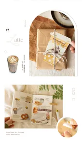 Details of the vintage coffee theme PET sticker pack, showing journal layouts and stickers.