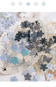 Mixed material hollow scrapbooking DIY decorative materials, flower and butterfly for journal.