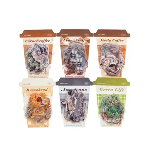 Vintage coffee theme PET decorative sticker pack, journal material supplies for crafting 6 packs.