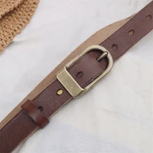 Women Genuine Leather Belt Vintage Casual Pin Buckle Cowhide Thin Waistband For Jeans Pants Metal Buckle Fashion Accessory