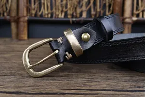 Women vintage genuine leather belt soft cowhide metal pin buckle waist strap for jeans