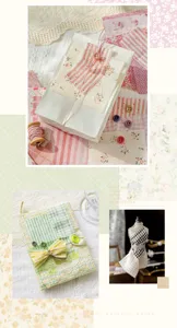 Set di materiale per collage fai-da-te per diario in tessuto vintage con bottoni e manichino.