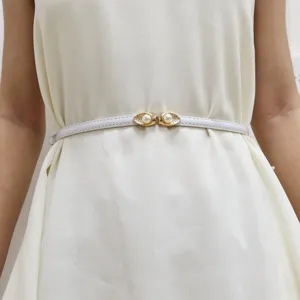 Sweet Pearl Buckle Adjustable Thin Leather Belt For Women Dress Versatile Decorative Waistband Fashion Accessories