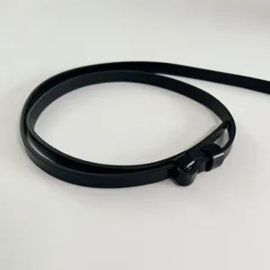 Black thin belt for women minimalist adjustable leather dress sweater waist accessory detail