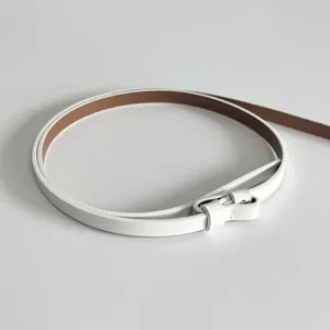 Minimalist white thin belt with brown lining for women dresses and sweaters daily wear.