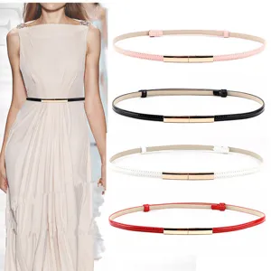 Minimaliste Femme Cuir Verni Ceinture Fine Boucle Métal Doré Mode Robe Taille Ceinture Accessoire