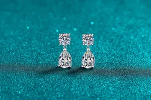 Elegant S925 sterling silver moissanite earrings with pear-shaped water drop detail