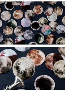Pegatinas decorativas redondas luna planeta acuarela para diario album DIY 46pcs