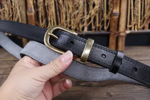 Women genuine leather belt retro casual vintage jeans waist belt black with metal buckle
