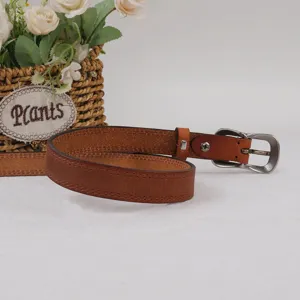 Vintage genuine leather belt with pin buckle for casual daily wear and fashion styling.