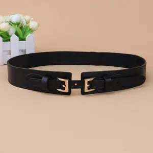 Dames Echt Leder Brede Taille Riem Modieuze Elastische Korset Riem Jurk Shirt Decoratieve Koeienhuid Tailleband