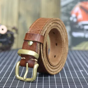 Women vintage brown genuine cowhide leather belt for jeans minimalist casual trouser belt