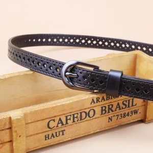 Women hollow out genuine leather belt vintage slim waist belt casual dress jeans accessories