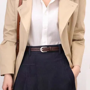 Women's Genuine Leather Belt Hollow Out Punch Free Minimalist Thin Strap Decorative Dress Jeans Waist Belt