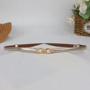 Sweet pearl buckle thin waist belt for women dress matching versatile decorative small belt
