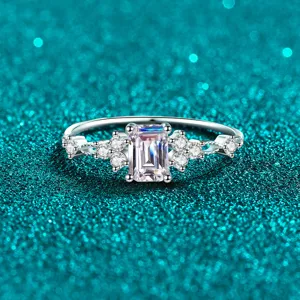 Anillo de Moissanita Corte Esmeralda de Plata de Ley S925 para Mujer Anillo Cuadrado de Circonia Verde Esmeralda Joyería Vintage