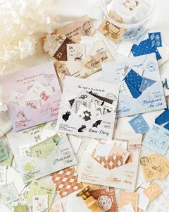 Lot d'autocollants de timbres postaux vintage pour journal, papeterie décorative.