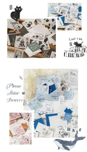 Détail de pack d'autocollants timbre rétro, matériel de scrapbooking gaufré et fournitures texturées.