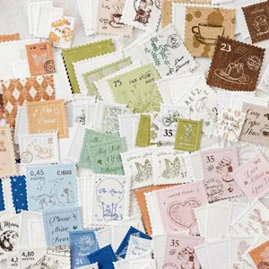 Paquet d'autocollants timbre-poste vintage pour journal intime et scrapbooking, papier déco.