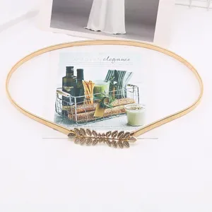 Gold metal waist chain for women elastic dress belt stylish leaf buckle accessory elegant waistline