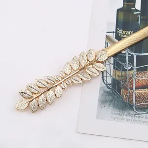Gold metallic leaf elastic waist chain stylish decorative belt for women dress and sweater