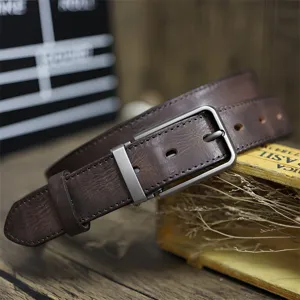 Handmade top layer cowhide leather belt retro distress pin buckle men casual belt