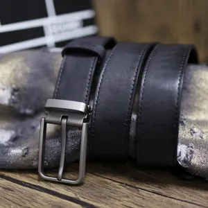 Handmade top-layer cowhide leather belt vintage pin buckle men's casual pants belt