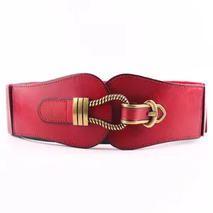 Cinturón Ancho de Cuero Genuino para Mujer Vintage Retro Cinturón Elástico Tejido Corsé Vestido Abrigo Accesorios de Moda