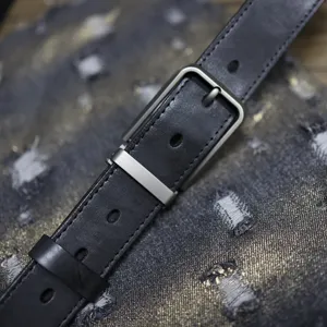 Handmade genuine leather belt for men with vintage metal pin buckle. Premium top layer cowhide.