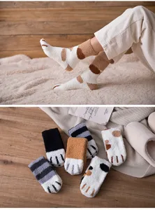Cute cat paw fuzzy sleep socks for women, winter warm coral fleece cozy floor socks home wear.