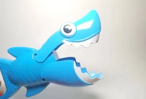 Blue shark grabber bath toy detail view, fun interactive water play catcher for kids summer fun.