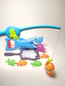 Fun shark grabber bath toy set for kids summer water play, colorful fish catching toys.