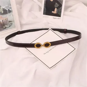 Cinturón fino de cuero minimalista para mujer con hebilla dorada elegante cadena de cintura