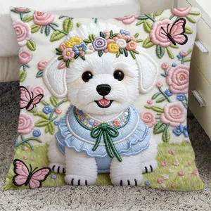Cute Bichon Frise Printed Throw Pillow Soft Plush Cushion Cover With Or Without Core For Living Room Sofa Car Home Decor