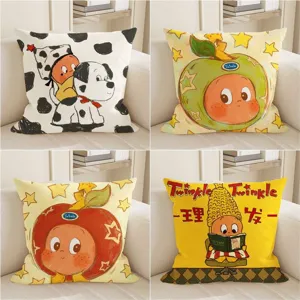 Cute cartoon star character throw pillow cover, soft cotton linen square cushion case for sofa.