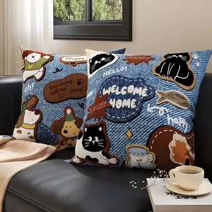 Cute cartoon denim print throw pillow soft plush sofa cushion for living room bedroom