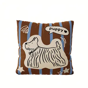 Vintage striped long-haired dog throw pillow, double-sided decorative sofa cushion cover.