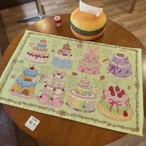 Original cute floral cake linen table mat desktop decorative cover cloth for desk coffee table