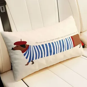 Cute cartoon dachshund throw pillow, soft lumbar cushion for car seat and living room sofa.