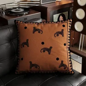 Mid-century retro throw pillow, Maillard brown square sofa cushion with leopard pattern.