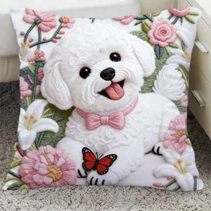 Cute bichon frise embroidered decorative pillow for living room sofa and car use.