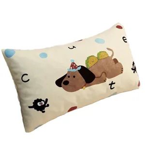 Cute cartoon dachshund throw pillow long soft lumbar cushion for sofa and bed home decor