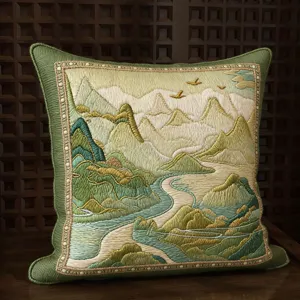 Chinese style landscape embroidery throw pillow for living room sofa luxury home decor