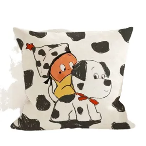 Cute cartoon star man and spotted dog print throw pillow cover, soft decorative cushion case.