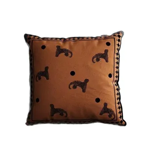 Retro style square throw pillow with cheetah pattern Maillard aesthetic sofa back cushion