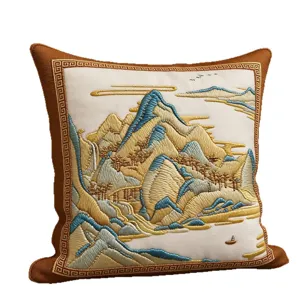 Chinese style landscape embroidered throw pillow for living room sofa luxury cushion decor