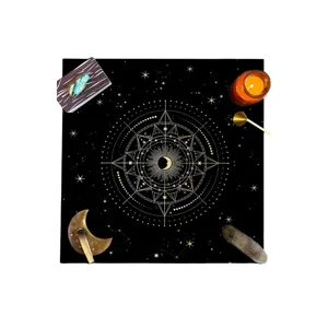Mantel de Tarot Celestial Mantel de Altar con Diseño Astrológico Sol Luna Dorado para Juego